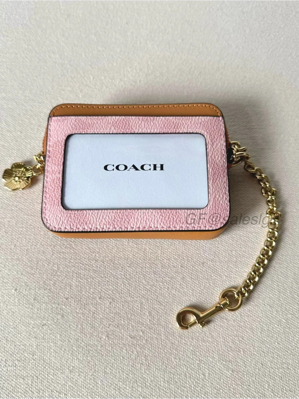 NWT Coach Powder Pink Zip Card Case Wallet Charm Signature Canvas CEC50